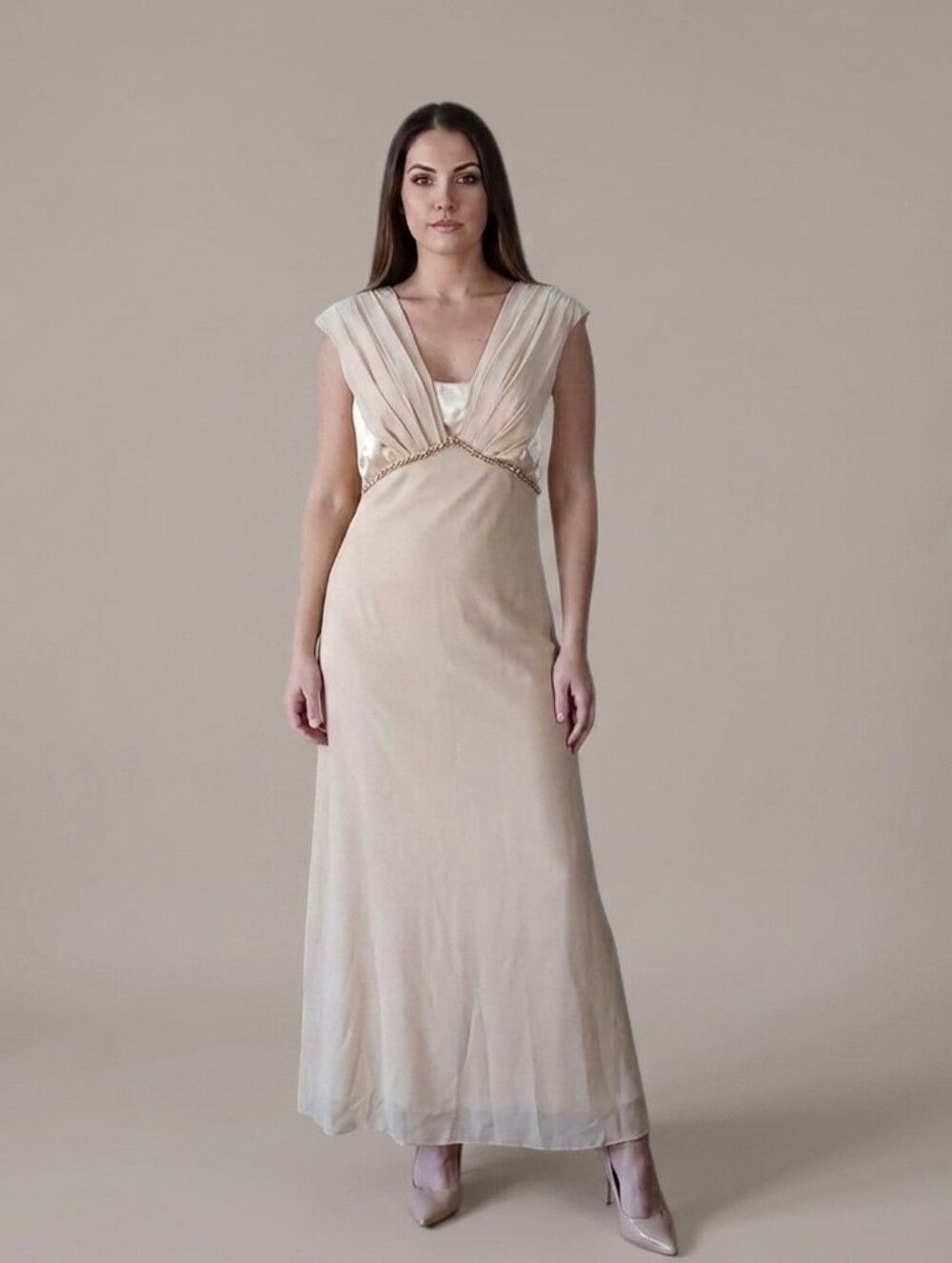 Women's Overlay Embellished Satin Effect Chiffon Formal Gown By Patra Size 10